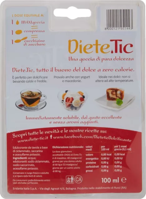 Dolcificante LIQUIDO DIETE TIC MAXI 120ml 1200 Maxi Gocce SENZA GLUTINE 2