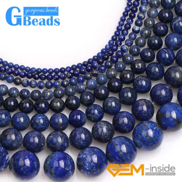 Natural Stone Grade AAA Blue Lapis Lazuli Round Loose Beads Jewelry 15" Strand