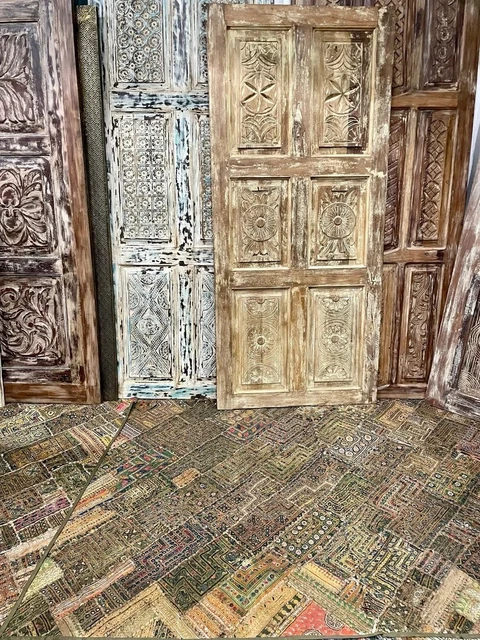 Limewash Sliding Door, Hand Carved India wood Door, Hanging Door, Closet, 80x36 2
