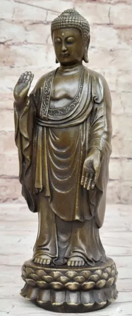 Signée Original Œuvre Par Miguel Lopez Debout Grand Bouddha Bronze Statue Art