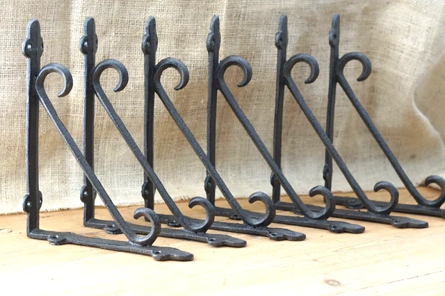 6 Cast Iron Brackets Braces Shelf Bracket RUSTIC Corbels Braces W/ Plant Hanger