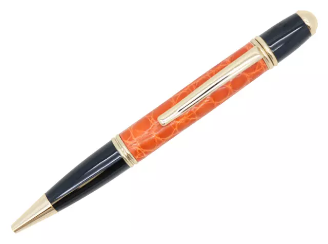 Orange Shiny Genuine American Alligator Executive Ballpoint Pen & Gold Finish