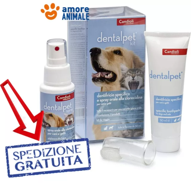 Dentalpet KIT Dentifricio + Dental spray e ditale - Igiene orale x CANI e GATTI