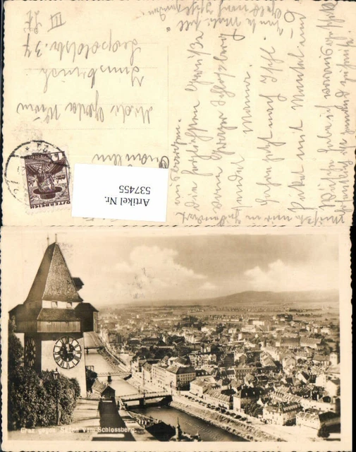 537455,tolle Foto-AK Graz Schlossberg gegen Süden Uhrturm