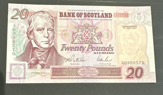 BANK OF SCOTLAND 1995 TWENTY POUND BANKNOTE Almost Unc BANK OF SCOTLAND 1995 TWENTY POUND BANKNOTE Almost Unc