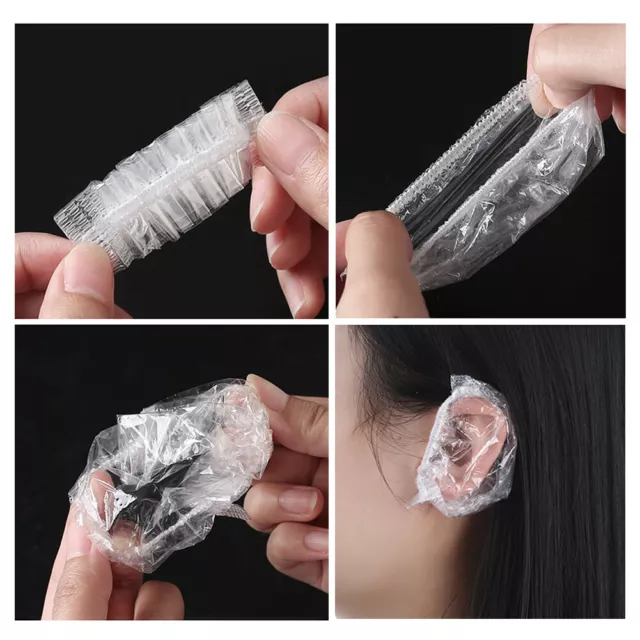 Hairdressing Cap Bath Clear Waterproof Hair Dye Disposable Ear Protector AU