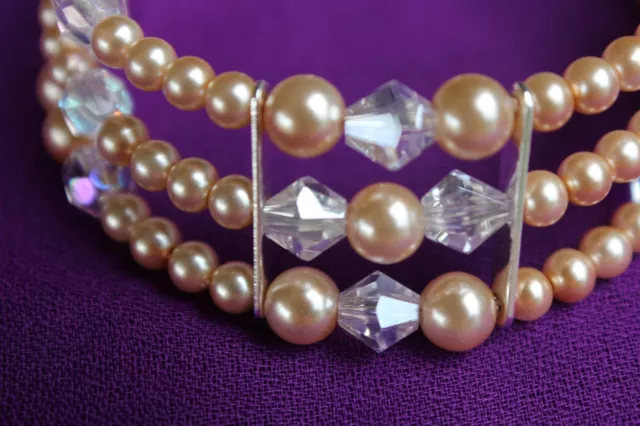 Bracelet Czech Glass Pearl Beads with Austrian Crystals 3 strand