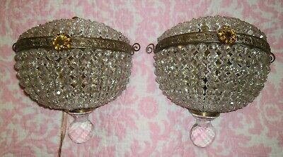 RARE! Antique Vintage Crystal Glass Beaded Dome French Czech Sconces Chandelier