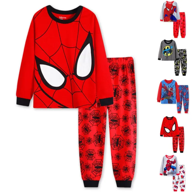 Kids Superhero Pyjamas Outfits Nightwear Long Sleeve T Shirt Pants Set PJs Gift