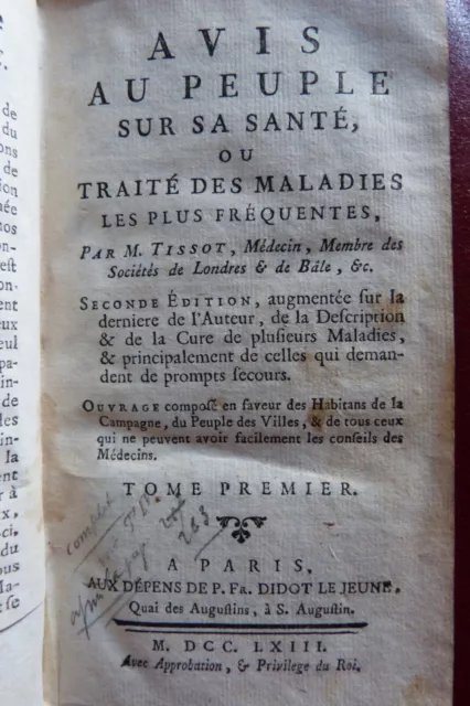 Avis au peuple sur sa santé -Traité des maladies (2 tomes en 1 vol./Tissot 1763)