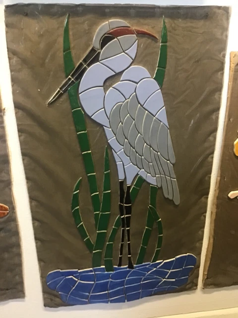 Handmade Blue Heron 42”x24”Mosaic Ceramic Tile Pool Bath Patio Deck Bar Wall
