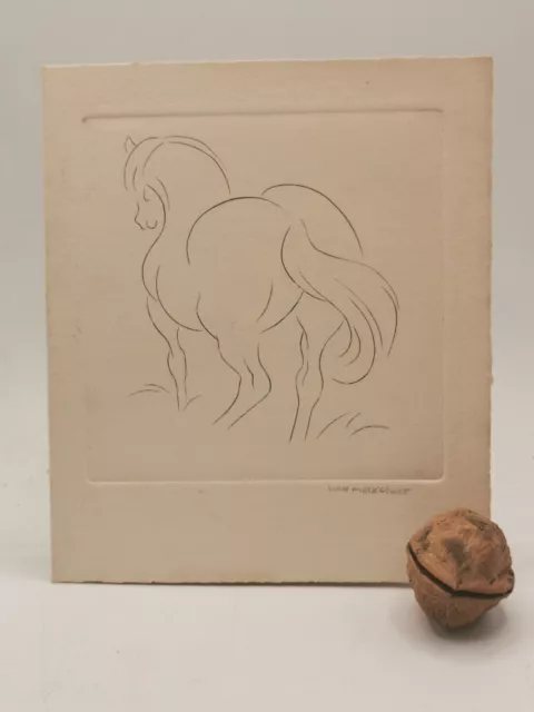 Jacques VAN MELKEBEKE Cheval Gravure Originale signée Carte De Vœux 1950s hergé