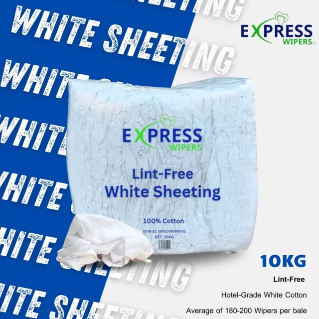 10kg White Cotton Sheeting Lint-Free Garage Workshop Cleaning Rags Wiping Cloths