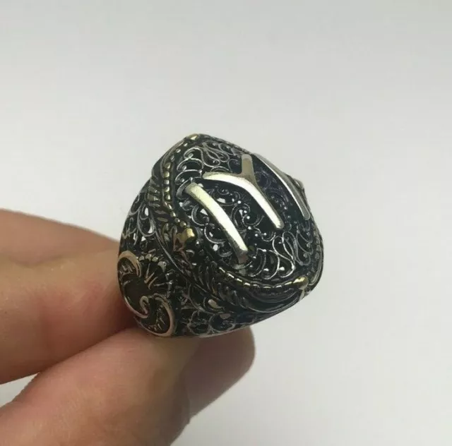 Ottoman Cool Kayı IYI Dirilis Ertugrul Vav 925K Sterling Silver Men's Ring 3