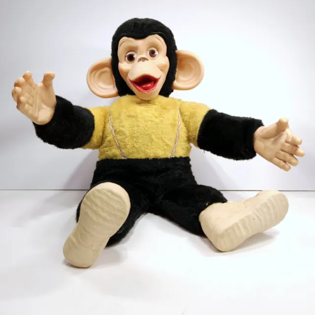 Vtg Mr. Bim Zip Zippy Plush Monkey With Suspenders 18" Stuffed Toy Rubber Face