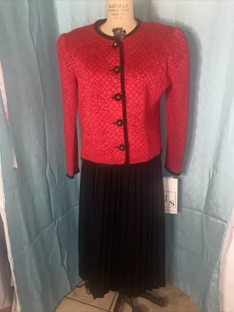 NOS Vintage 80s Red And Black Skirt Suit Sz 10 USA Made With Tags