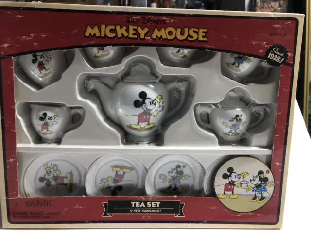 New Vintage Disney Mickey/Minnie Mouse 13 Piece Porcelean Tea Set Schylling