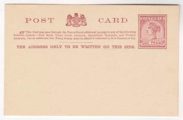 1887. Postal Card. Victoria, One Penny Violet Brown on Cream. H&G 8.