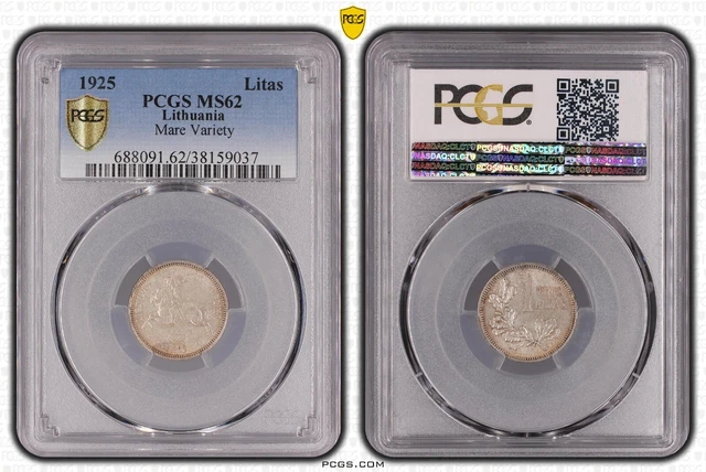 1925   Lithuania 1 Litas MARE VARIETY  PCGS MS 62