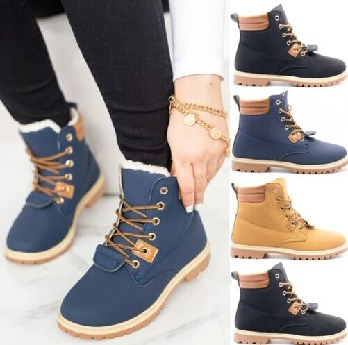 Femmes Femme Plat Doublé Fourrure Prise Semelle Hiver Armée Bottines BOOTS Shoes