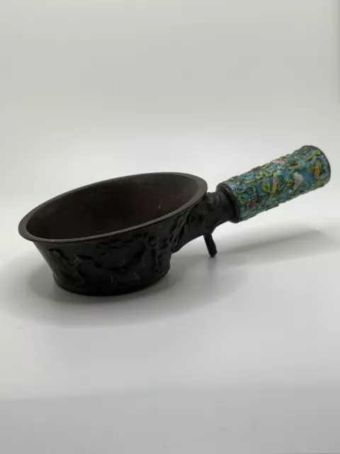 Vintage Chinese Brass Enamel cloisonne Coal Pan Iron