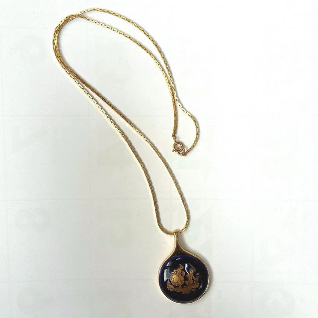 Pendentif vintage émail de Limoges en or jaune | Galerie Pénélope