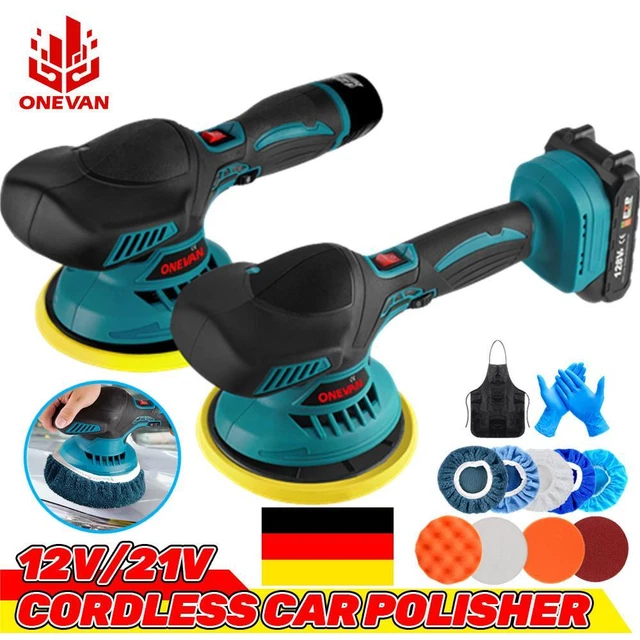 Ginour Poliermaschine Auto 21V 900W - Akku Polierer Set 21-teilig Mit 2 Batterien