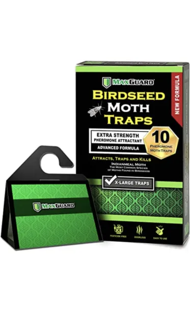 MaxGuard Birdseed Pantry Moth Traps (10 XL Pack) Extra Strength Pheromones | Non
