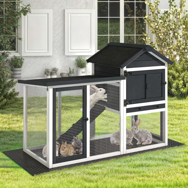 Wooden Rabbit Hutch Cage House Habitat Bunny Animal Pet Chicken Coop Outdoor