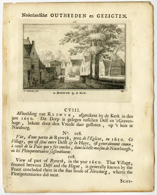 Antique Print-RIJSWIJK-CHURCH-Rademaker-1732