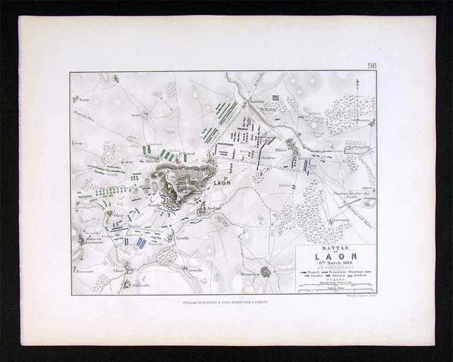 1855 Johnston Military Map - Napoleon Battle of Laon 1814  France Napoleonic War