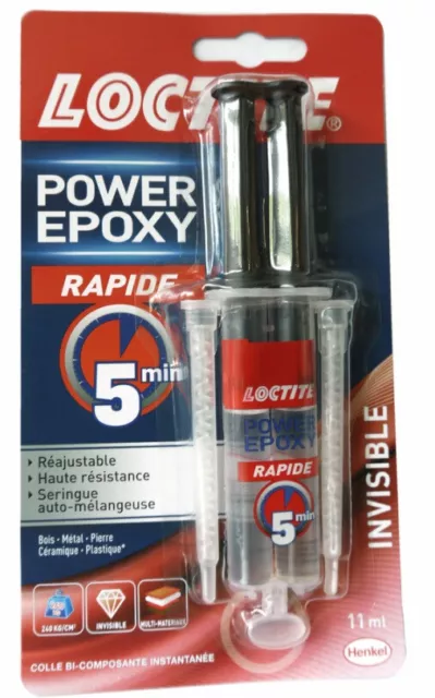 Colle power epoxy invisible rapide 5Mn tous matériaux 11ML LOCTITE