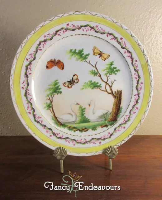 18th Century Sevres France Ornithological Plate Butterfly Moth Swans Trees