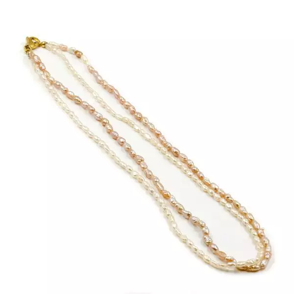 Collier Kette mit Perlen 2-reihig Schließe in 8 Kt. 333 Gold 42 cm