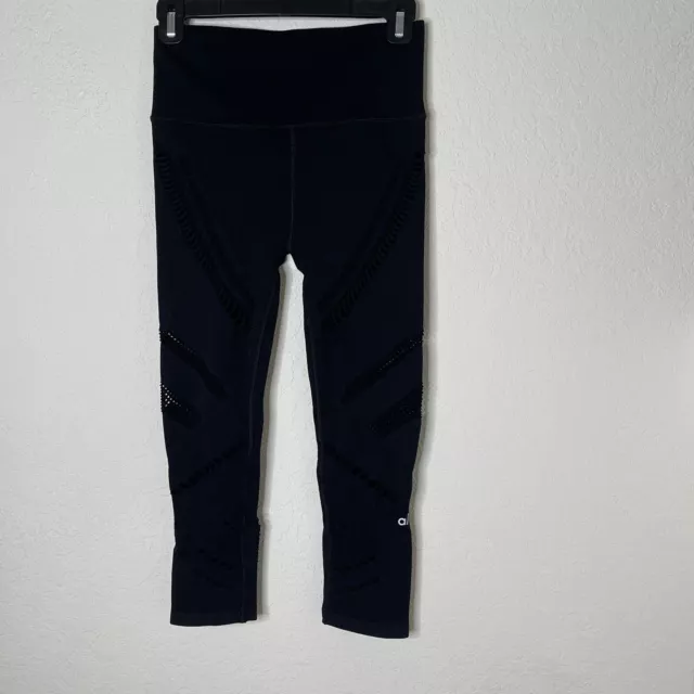 Alo High Waist Cropped Cut-out Leggings Black Size Small