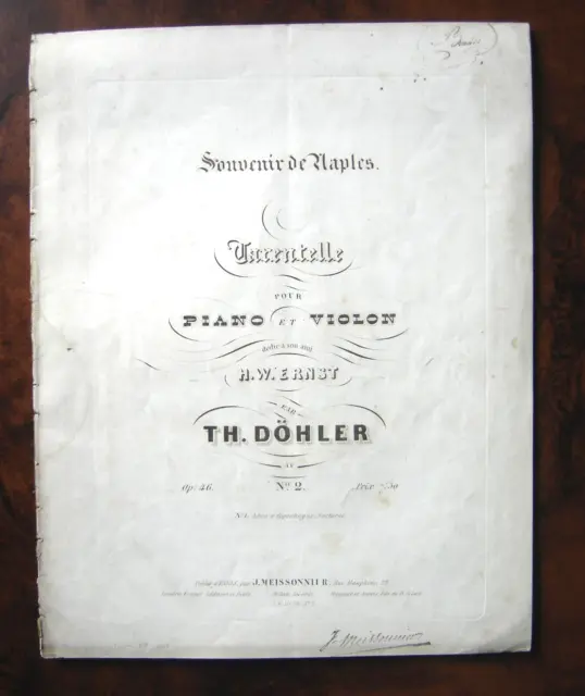 partition ancienne XIXème gravée Souvenir de Naples - Tarentelle pour piano & vi