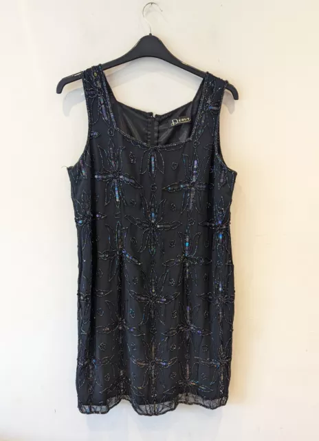DEBUT DEBENHAMS LADIES Dress Size 18 Black With Floral Glass Bead Design VGC 34.99 PicClick UK