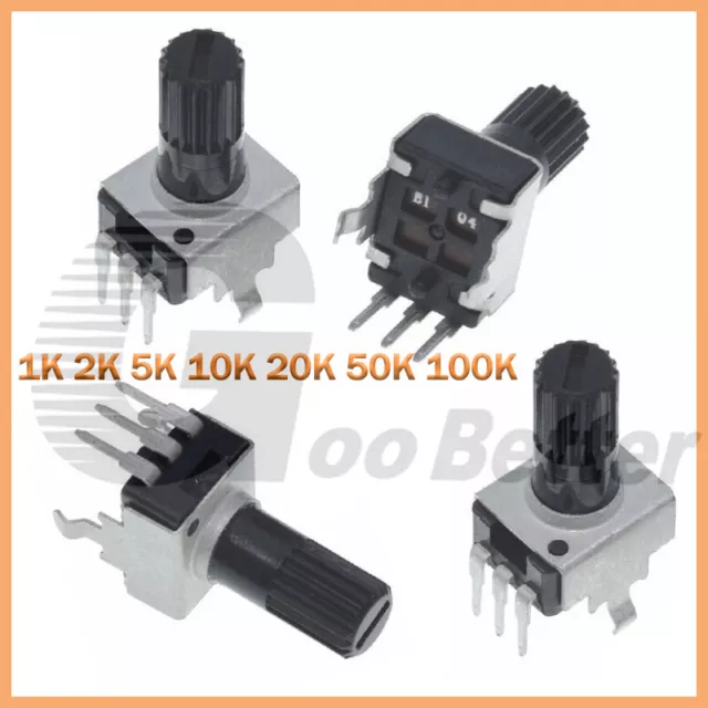 RV09 Potentiometer 1K 2K 5K 10K 20K 50K 100K Adjustable Vertical Round Plumshaft
