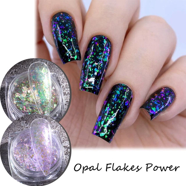 Polvo holográfico Aurora Uñas Brillo Cristal iridiscente Arte en Uñas Faith^