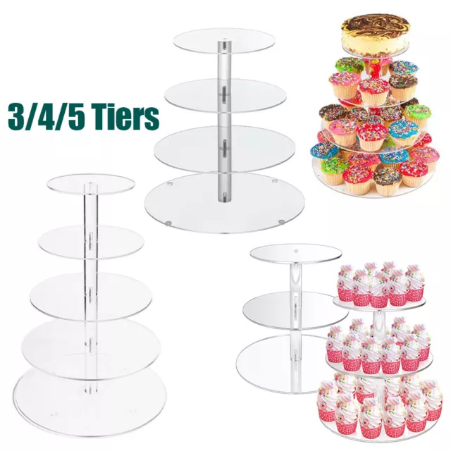 Round Cupcake Stand Dessert Tower Acrylic Clear Display Cake Stand 3/4/5 Tier UK