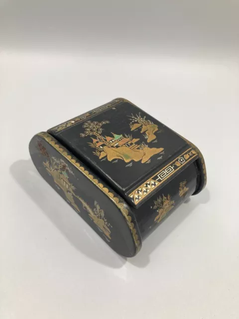 Antique Chinese Black Metal Lacquered Trinket Box