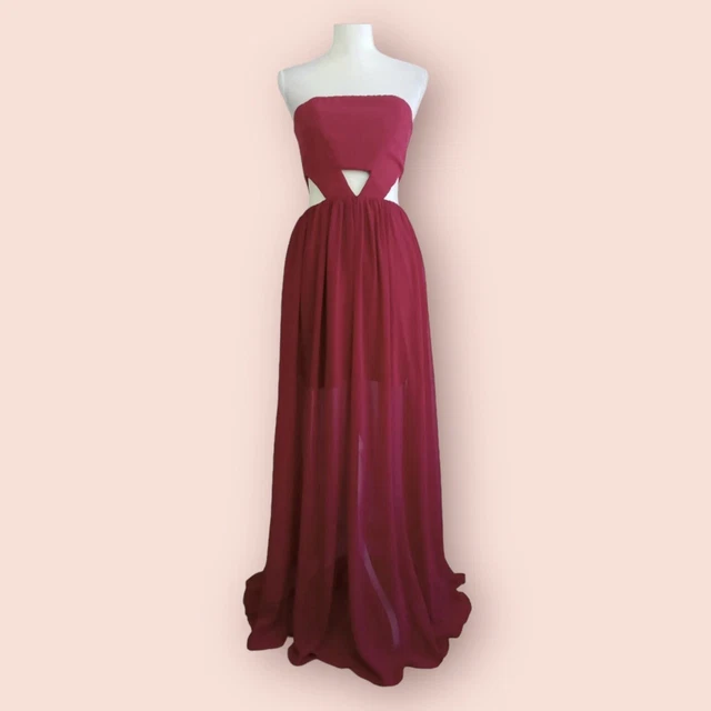 NWT Fame & Partners Formal Gown Maxi Dress Size 6 Red Cut Out Sides Strapless