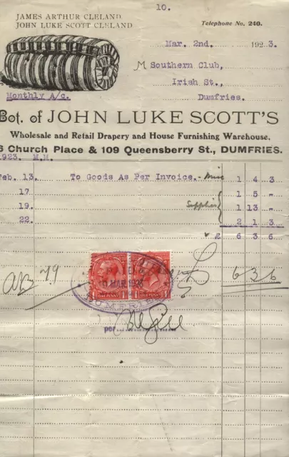 1923 Dumfries, John Luke Scott's Furnishings, 6 Church Pl. & 109 Queensberry