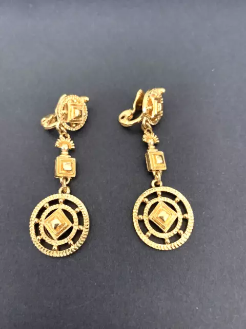 Vintage Gold Tone Dandle Clip on Earrings Made by Monet PAT