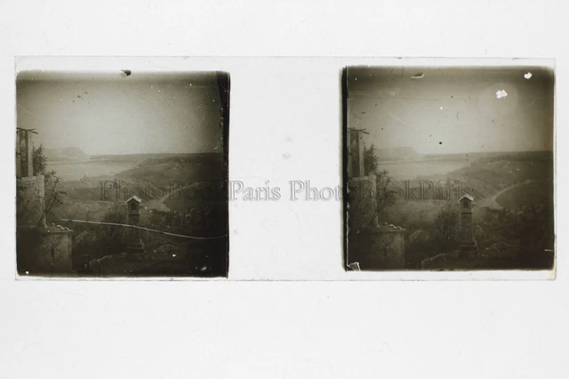 Paysage lac Photo Amateur Plaque de verre stereo ca 1920