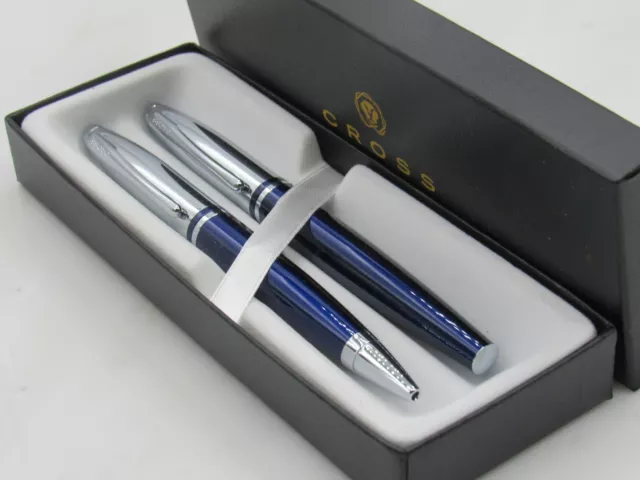 Gorgeous High Quality Cross Dark Blue/Silver Bp Pen And Rb Pen Set