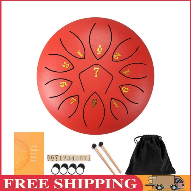 6 Inch 11-Note Tongue Drum with Drumsticks Hand Pan Ethereal Drums (Red)