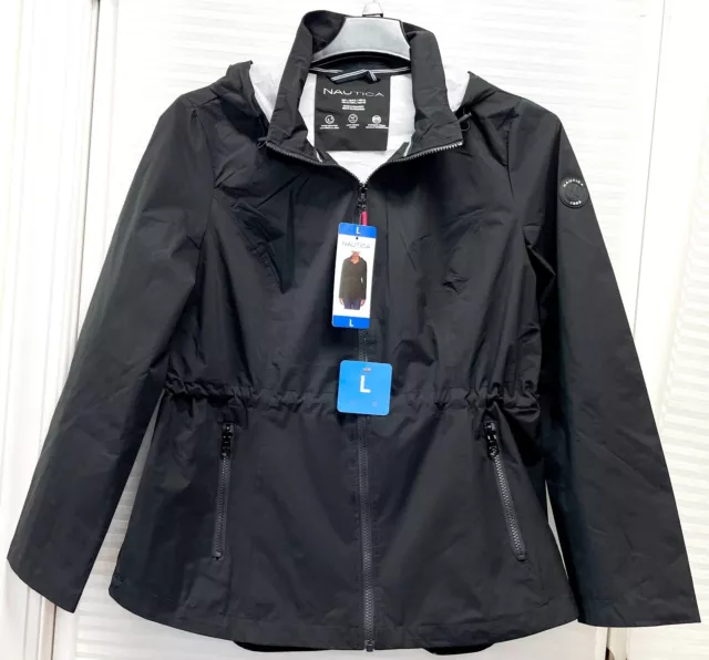 Nautica Womens Water Resistant Rain Jacket | Lightweight | Stowaway Pocket | NWT