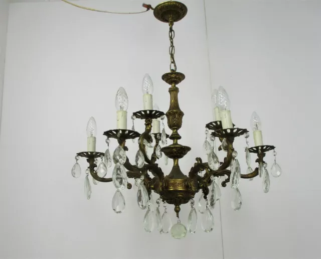 10 Arm Lights Chandelier Revival French Empire Style Brass Ornate Prisms WOW 3