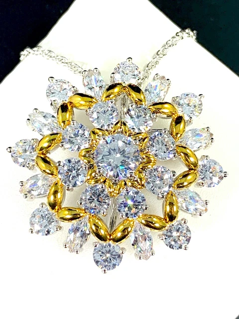 Nib Audrey Hepburn Chain Necklace Gold Crystal Rhinestone Floral Brooch Pendant Nib Audrey Hepburn Chain Necklace Gold Crystal Rhinestone Floral Brooch Pendant